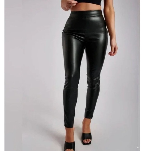 Meshki Pants - 33. MESHKI Black Shayla Skinny Faux Leather Split Pant